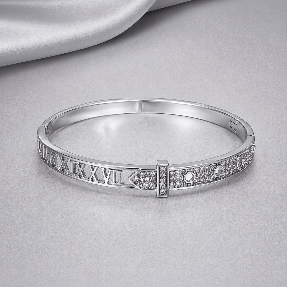 Women's Fashion Roman Numeral Hollow Buckle Bangle Bracelet